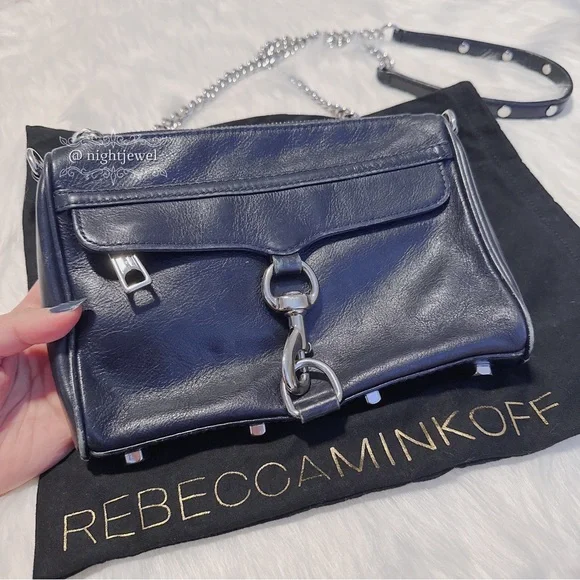 💙REBECCA MINKOFF Dark Navy Blue MAC clutch crossbody small medium silver chain - Picture 10 of 10